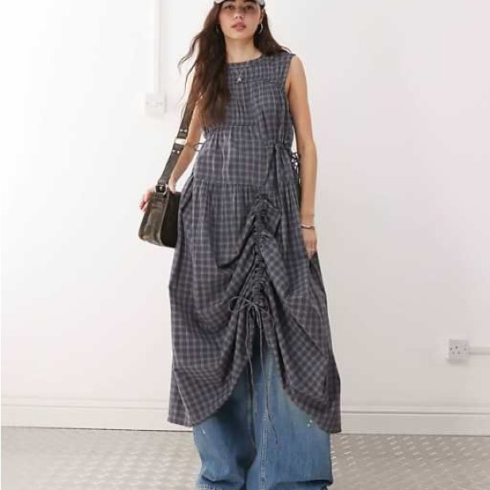 Collusion ASOS Plaid Maxi Dress in Gray